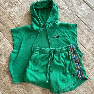 Aviator Nation kelly green set bolt stripe sweatshirt and jogging shorts
